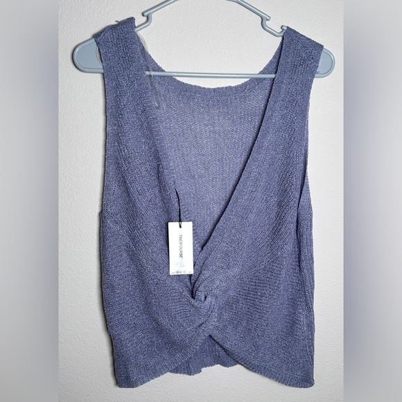 NWT Be Cool blue purple knit crochet womens tank top knot vest size medium large - Picture 1 of 5